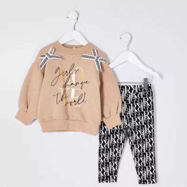 Save 45% - Mini girls brown 'Love' bow outfit