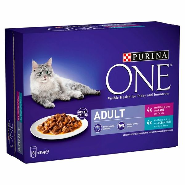 Save £5.05 - Purina ONE Adult Cat Food Fish and Lamb (Case of 40 x 85g)