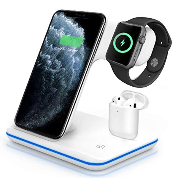 VESSTT Wireless Charger for iphone- 3 in 1 Qi 15W Fast Wireless Charging Stand for Airpods Apple Watch iphone 11/11 Pro Max/X/XS MAX/XR/8/8 Plus/Samsung Galaxy S10 /S9 /S8 /Plus/S7 (White)…