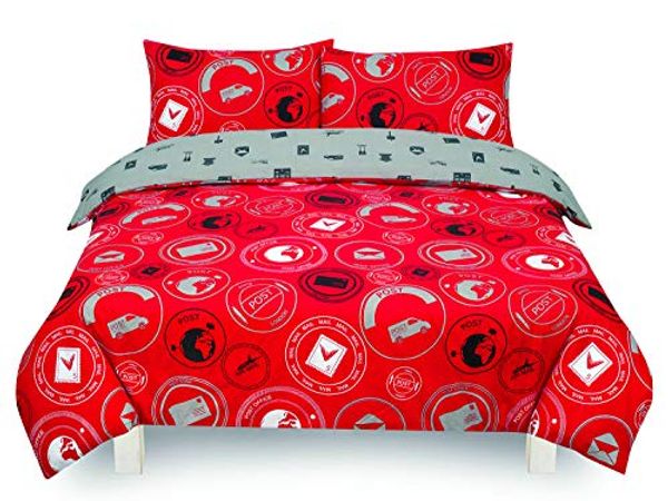 London To Paris Post 'Cream' & 'Royal Red' Reversible Rotary Single,Double & King Bed Duvet Quilt Cover Set (Royal Red, King)