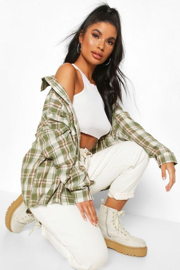 Petite Oversized Pocket Detail Check Shirt
