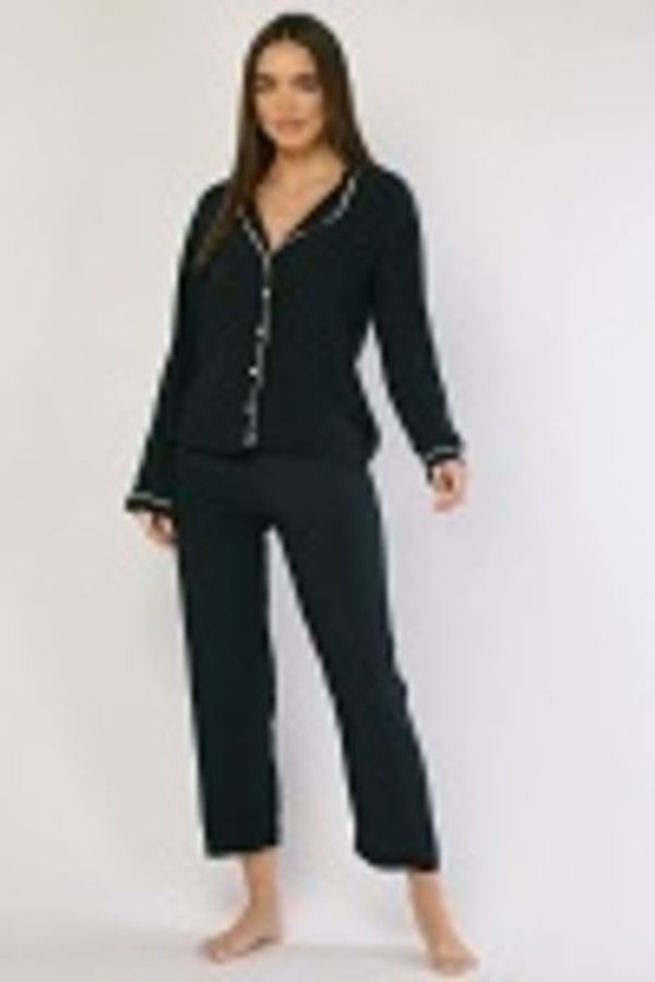 CONTRAST TRIM BUTTONED UP PYJAMA SET