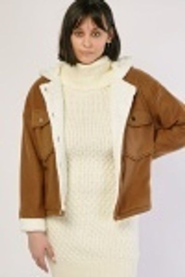 POCKET FLAP TEDDY FLEECE HOODED JACKET