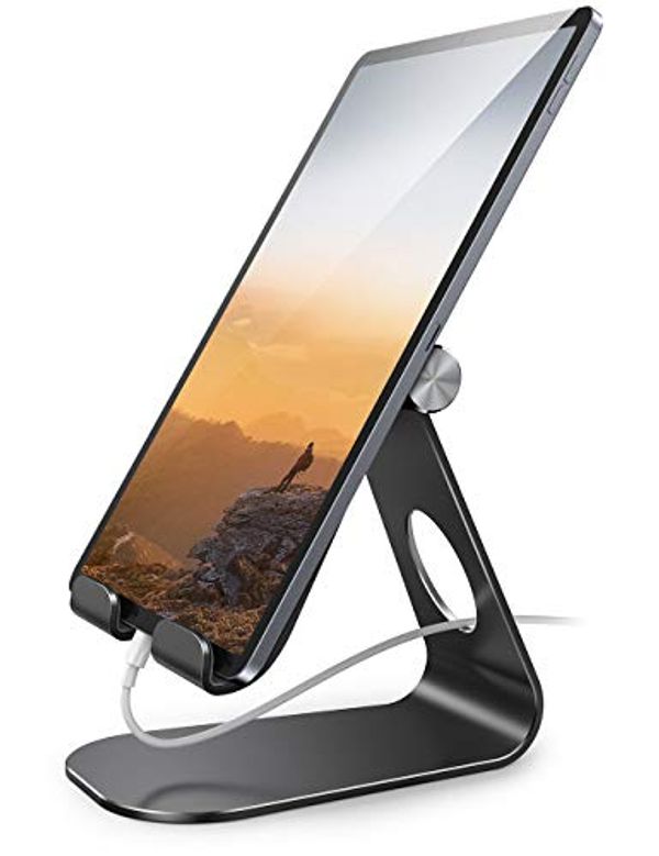 Save £3.00 - Tablet Stand, Lamicall Adjustable Tablet Holder - Desktop Stand Dock Compatible with New 2020 iPad Pro 9.7, 10.5, 12.9, iPad Air mini 2 3 4, Switch, Samsung Tab, iPhone, other Tablets - Black