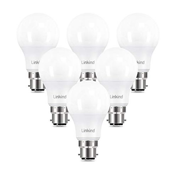 Linkind B22 Bayonet Cap Dimmable LED Light Bulb, 8.8W(60W Equivalent) 806lm A60 Classic Shape LED Bulbs, Soft White 2700K, Not Suitable for 3-Way Dimmable Lamps, 6 Pack