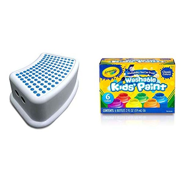 Addis Kids Bathroom Booster Step Stool, White/Blue, 24 x 36.5 x 13 cm & Crayola Washable Kids Paint, Pack of 6