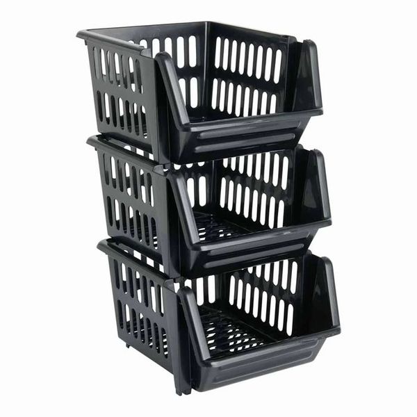 Wilko Set of 3 Silver Stacking Baskets