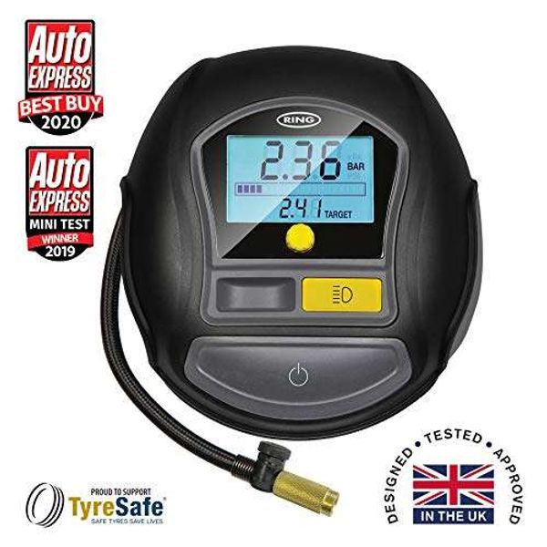 Save 22% - Ring Automotive Ring RTC1000 12V Rapid Preset Digital, Air Compressor Pump, 2 min Tyre Inflation, LED Light, Carry Case, Valve Adaptors