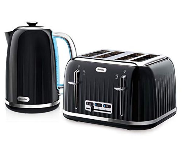 Breville Impressions Kettle & Toaster Set with 4 Slice Toaster & Electric Kettle (3 KW Fast Boil), Black