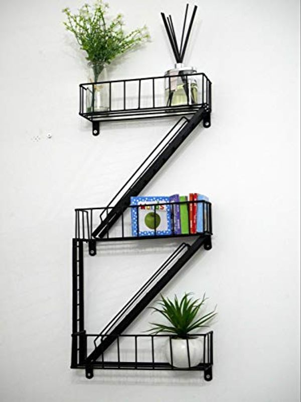 HomeZone® Novelty New York City Fire Escape Floating Bathroom Wall Shelving Unit Modern Black Display Unit Stand Bedroom Storage Unique Home Decor