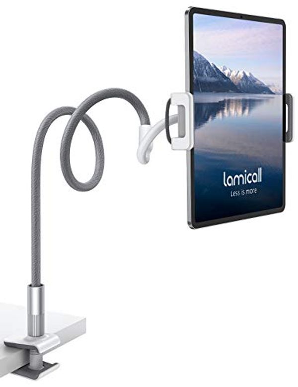 Save £4.00 - Lamicall Gooseneck Tablet Holder, Universal Tablet Stand - 360 Flexible Lazy Arm Holder Clamp Mount Bracket Bed for 4.7~10.5" iPad Air Pro mini, Samsung Tab, iPhone, Switch, more Devices - Gray