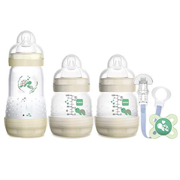 Save 20% - MAM Welcome to The World Set, Newborn Bottle Set with 0-2 Months Baby Soother and Clip, Newborn Baby Gifts, Grey (Designs May Vary)