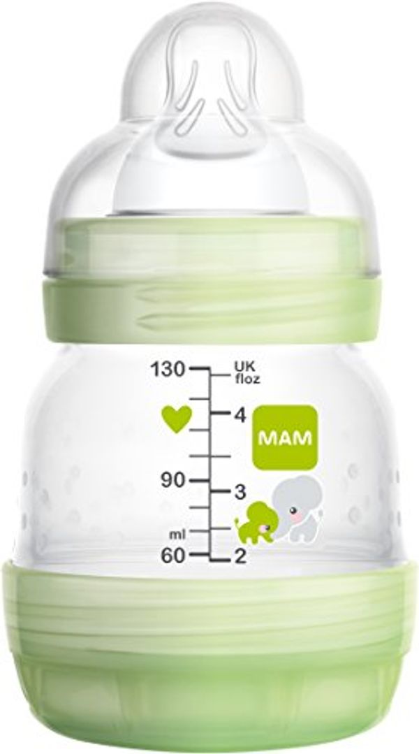 Save £0.51 - MAM Easy Start Self Sterilising Anti-Colic Bottle (1 x 130 ml), Baby Bottle with Slow Flow Silicone Teat, Newborn Baby Feeding Essentials, Green (Designs May Vary)