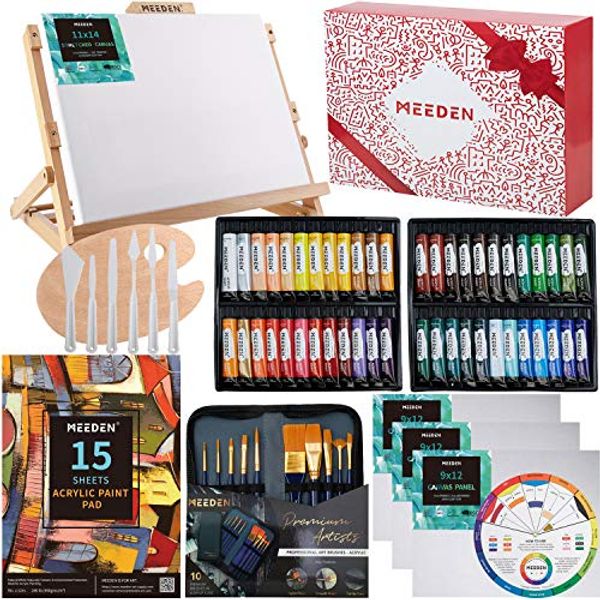 MEEDEN 72-Piece Acrylic Painting Set with Beech Wood Table Easel, 48×22ML Acrylic Paint Set and All The Additional Supplies, Perfect for Beginning Artists, Students and Kids