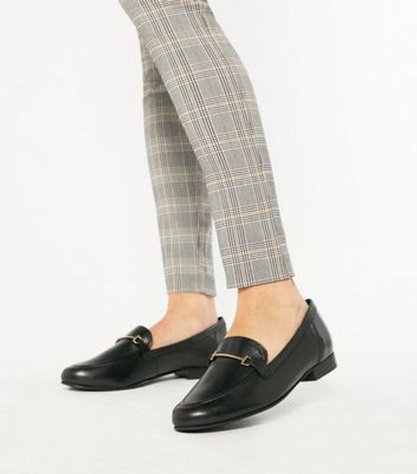Save £9.00 - Black Leather Metal Bar Loafers