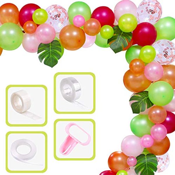 Yiran Tropical Balloons Garland Kit 81 pcs DIY Luau Balloon Arch Garland with Palm Leaves and Balloon Strip for Tropical Hawaii Theme Birthday Party Baby Shower Decorationss for Girls Kids
