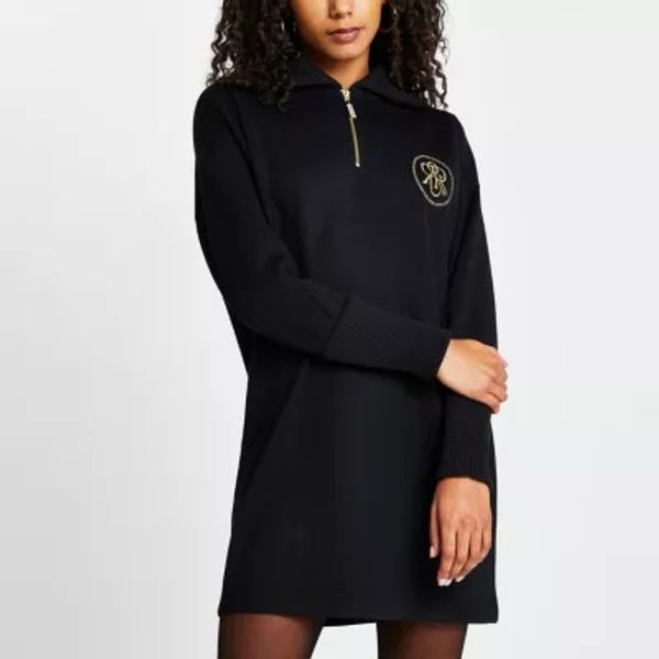HALF PRICE! Black 'RR' zip detail sweater mini dress