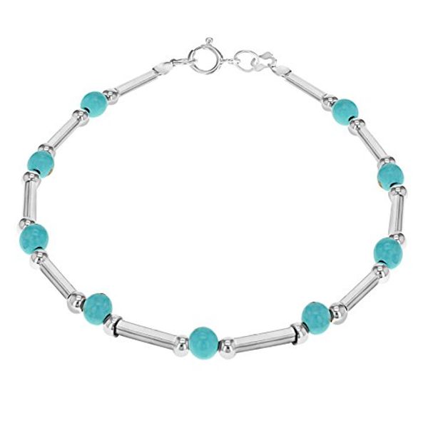 Save 27% - Tuscany Silver Sterling Silver Turquoise Bead and Bar Bracelet of 19cm/7.5"