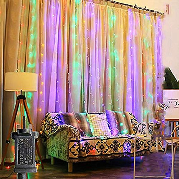 FANSIR Curtain Lights,300 LED 3mx3m Plug in Window Fairy String Lights with 8 Modes Waterproof Copper Light for Outdoor Indoor Wedding Party Garden Bedroom Decoration (Multicolor)