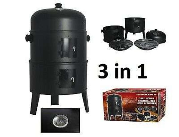 ROUND SMOKER BBQ CHARCOAL BARBECUE GRILL OUTDOOR GARDEN PATIO PARTY COOKER NEW