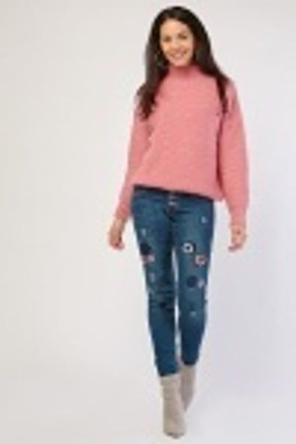 FLOWER APPLIQUE TRIM SKINNY JEANS