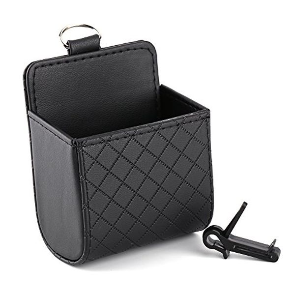 EVGATSAUTO Car Air Vent Outlet Organizer Storage Bag Phone Case Box Holder Pocket Black Microfiber PU Leather(11.5 x 8.5 x 5.5cm/4.5 x 3.3 x 2.2in)