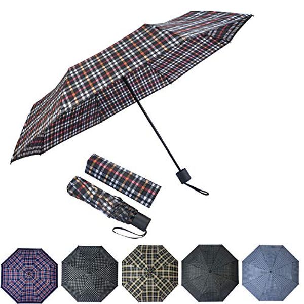 Eső Fecske Fashion Compact Travel Folding Umbrella Manual Open & Close 8 Ribs Lightweight Windproof Reinforced Canopy Umbrella Portable Uv Proof Sun Umbrella for Men Women (Black-White-Orange)