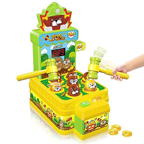 Save £4.50 - VATOS Whac-A-Mole Game,Mini Electronic Arcade Game Toy,Pounding Bench Coin game with 2 Hammers Toy,Interactive Educational Developmental Game for Toddlers Kids Gils and Boys Age 3 4 5 6 Years Old