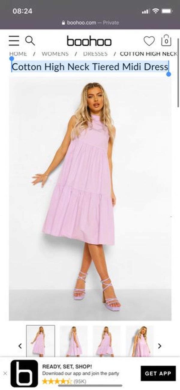 Cotton High Neck Tiered Midi Dress