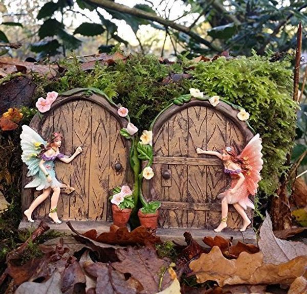 Set of 2 sparkle fairy door garden home ornament.