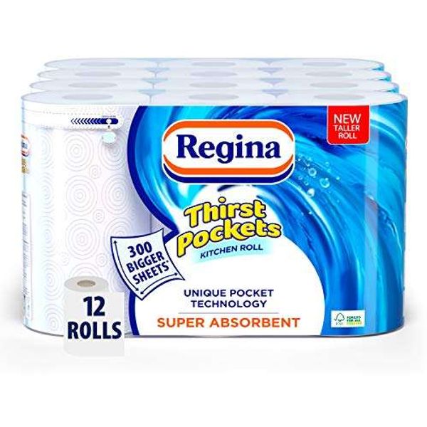 Save £0.99 - Regina Thirst Pockets Kitchen Roll | 12 Rolls | 1,200 Super Absorbent Sheets | | Unique Pocket Technology | Your Ideal Kitchen Companion | FSC® Certified Product | | WWF Climate Savers Program