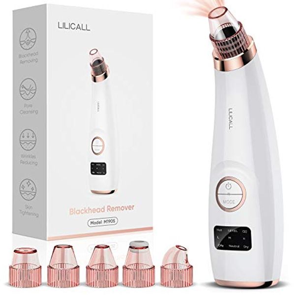 Save £1.50 - Blackhead Remover Vacuum Cleaner - LILICALL Pore Vacuum Cleanser Tool with 3 Levels, 4 Modes, & 5 Suction Heads, USB Rechargeable Comedone Extractor with LED Display for Women & Men