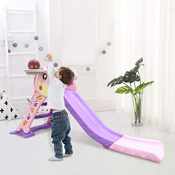 2 in 1 Kids Slides Children Toddler Slides and Climbers Indoor/Outdoor Slide Freestanding Foldable Large Garden Slide with Basketball Hoop Playground for Children, Ages 3 to 6 Years Old