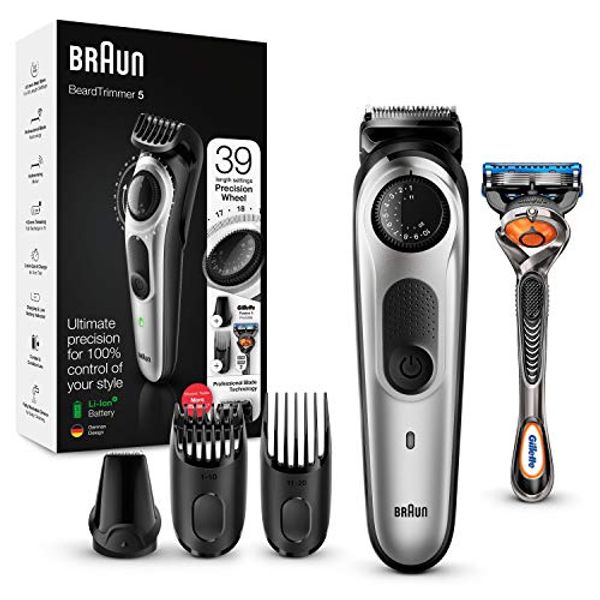 HALF PRICE! Braun Beard Trimmer BT5260 and Hair Clipper for Men, Lifetime Sharp Blades, 39 Length Settings, Black/Silver Metal, UK Two Pin Plug