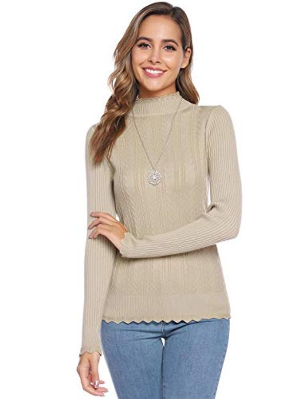 Abollria Women's Long Sleeve Jumpers Solid Mock Turtleneck Sweater Slim Knitwear Pullover Top for Ladies