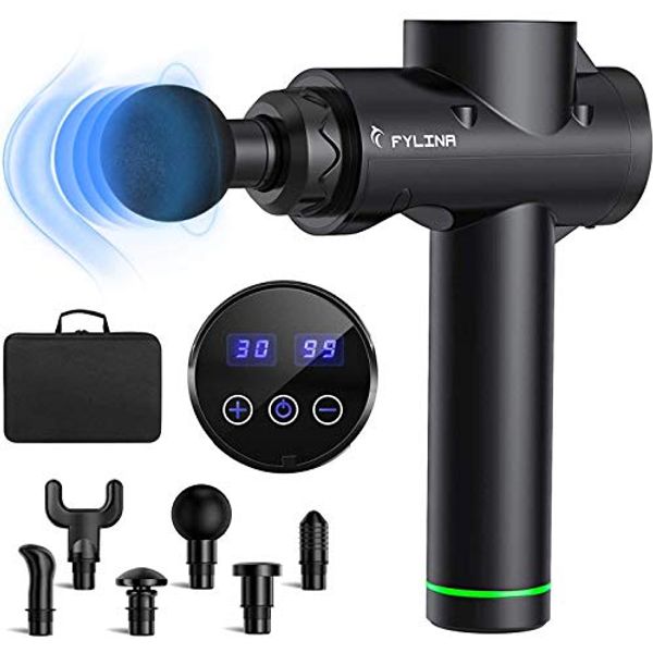 Save £5.00 - FYLINA Muscle Massage Gun Deep Tissue UK, 30 Speeds and 6 Massage Heads,6H Battery Work, Deep Tissue Massager Gun, Touch Screen Handheld Muscle Massager