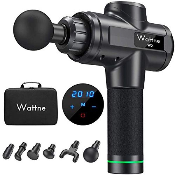 Save £12.75 - Muscle Massage Gun Deep Tissue Percussion Massager - Handheld Electric Body Massagers Sports Drill for Athletes Pain Relief&Relax, Super Quiet Brushless Motor Cordless,20 Speed Level,Wattne W2 Black
