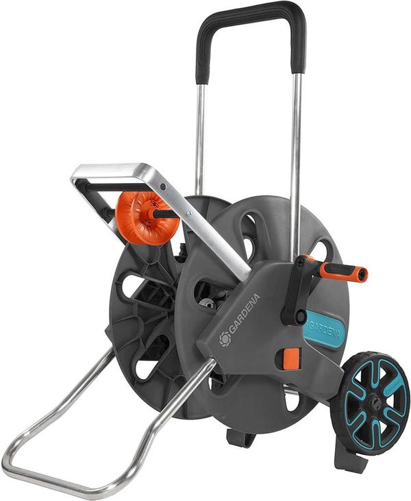 GARDENA AquaRoll L Easy: Hose trolley with up to 100 m capacity, especially stable, convenient, robust metal hose guide, anti-drip device, tool-free assembly (18520-20)