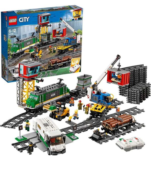 LEGO 60198 City Cargo Train Set Battery Powered Engine For 6 Year Old, RC Bluetooth Connection, 3 Wagons, Tracks and Accessories