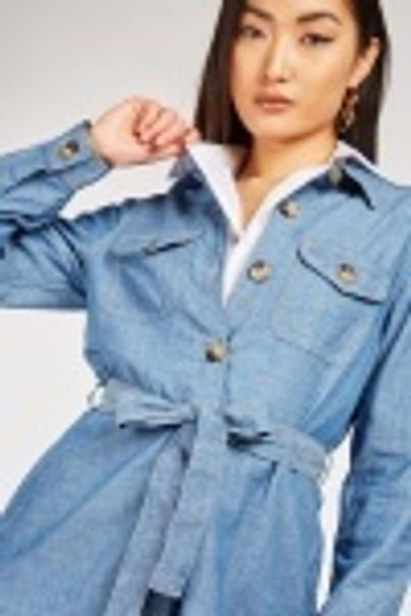 BELTED DENIM BLUE MIDI DRESS