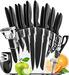 Kitchen Knife Sets with Block - 13 Pcs Stainless Steel Kitchen Knives Set Knife Block Set with Knives - Chef Knife Set with Sharpener - 6 Steak Knives Peeler Scissors Cheese Pizza Knife Acrylic Stand