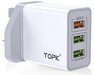 TOPK USB Plug Charger 3-Port, 3A USB Power Adapter, Portable Travel Wall Charger Plug Compatible with iPhone/iPad/Android/Tablets