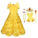 Vicloon Elsa Princess Costume, Belle Princess Dress Anna Fine Lace Snowflake Dress with Fairy Crown Wand Gloves and Tiara for Christening/Wedding/Party/Pageant/Bridesmaid Princess Kids Dress Ball Gown