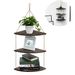 AGSIVO Floating Shelves with String,Hanging Corner Shelf 3 Tier Wall Mounted Jute Rope,Rustic Wood Wall Shelves Swing Shelf Home Storage Organizer Wall Decor for Bedroom Living Room Bathroom