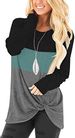 KISSMODA Women's Long Sleeve Shirts Casual Side Twist Knotted Tunic Tops