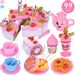 Save £2.00 - TEMI 99pcs Pretend Play Birthday Cake for Kids, Decorating Party Toy Food and Tea Sets with Removable Candles/Fruit/Milk Shake/Biscuits, Role-play Kitchen Toy for Children Aged 3+ (Stickers Included)