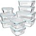 Save £6.00 - Glass Food Storage Containers with Lids - Glass Containers with Lids for Food - Reusable Bento Box Glass Lunch Containers with Locking Lids - Glass Meal Prep Containers - BPA Free