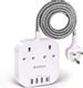 Save 28% - Extension Lead with USB C Ports, Power Strips with 2 Way Outlets 4 USB(4.5A, 1 Type C and 3 USB-A Port) Surge Protection Plug Extension Socket with 1.8 Meter Braided Extension cord for Home Office