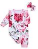 Baby Girl Clothes Floral Romper Infant Newborn Girl Jumpsuit with Headband Outfit Set