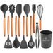 Kitchen Utensil Set, Silicone Cooking Utensils 12 Pcs Kitchen Tools with Natural Wooden Handles for Home Household Apartment Essentials Nonstick Cookware Tongs Spatula Spoon Set (Gray)